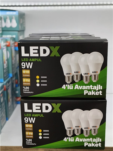 Ledx 4'lü 9W Gün Işığı LED Ampul